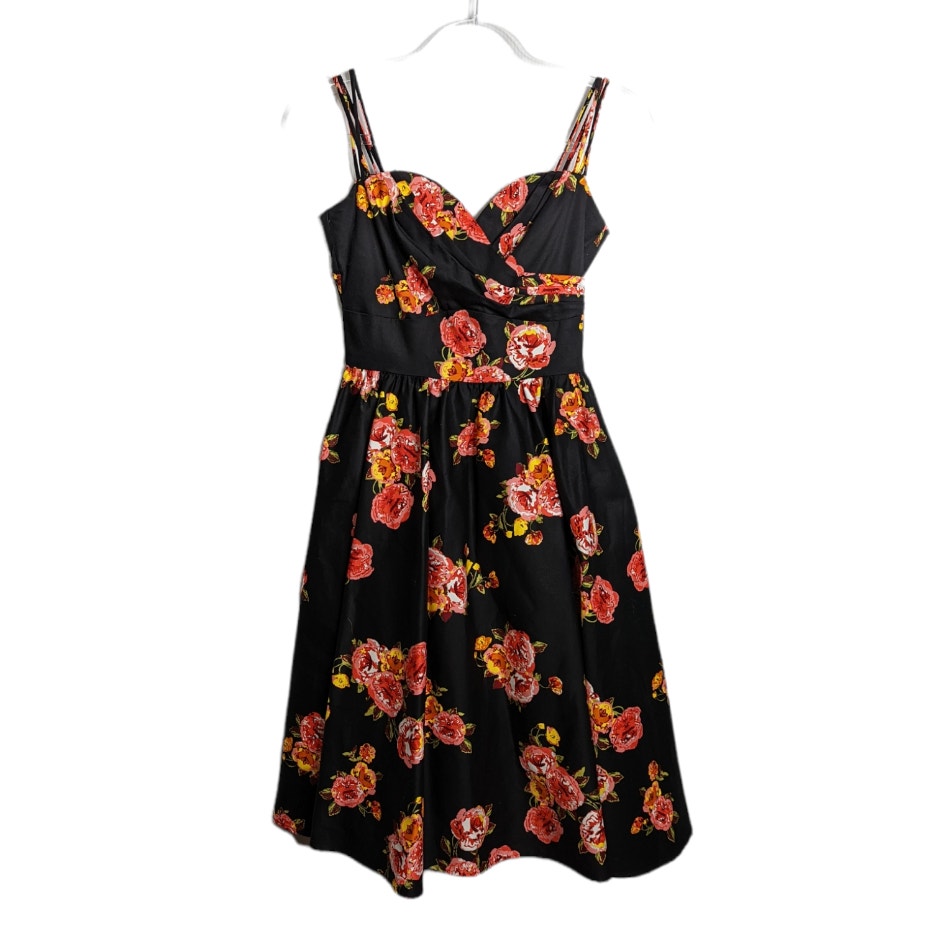 Stop Staring Alicia Estrada Arana Swing Dress Black Pink Floral Fit & Flare S