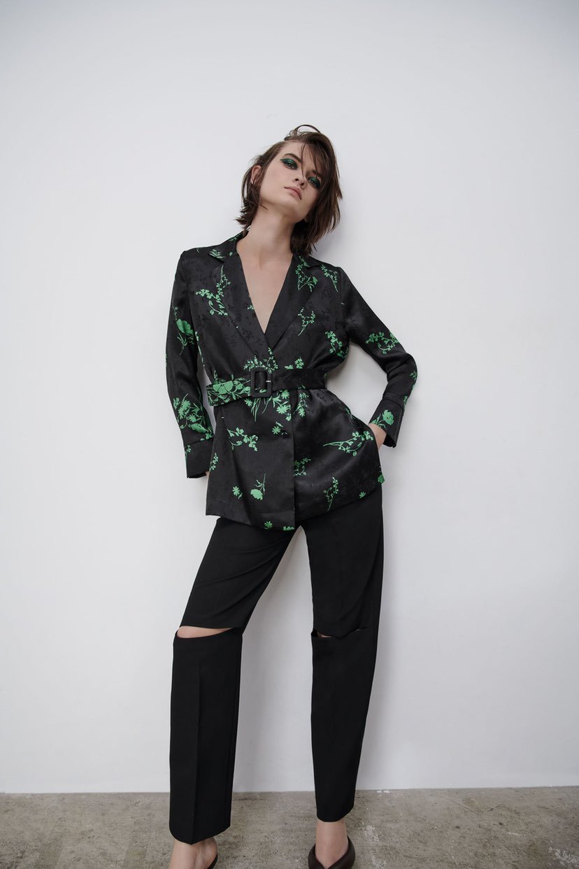Zara jacquard double breasted wrap blouse