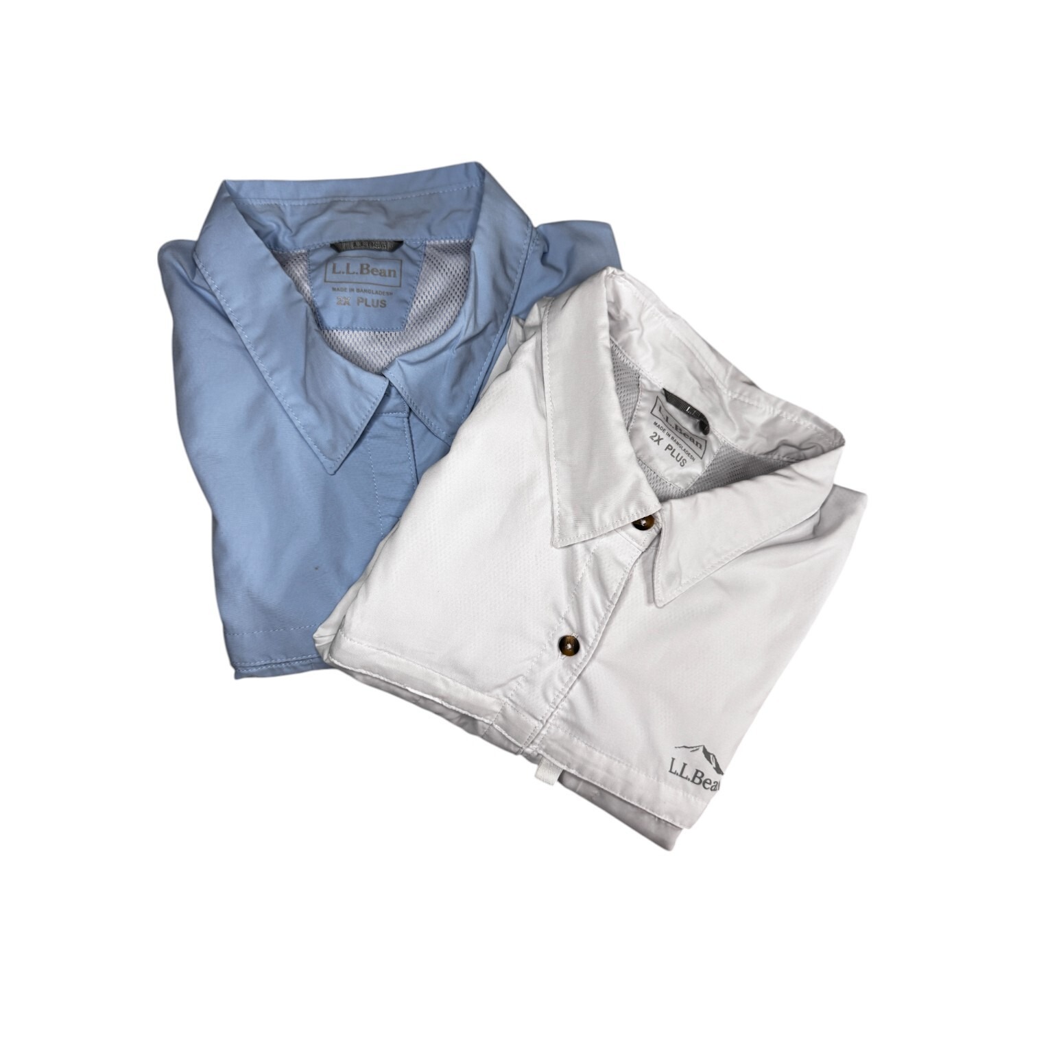 L.L. Bean Womens 2X Tropicwear Shirt Lot Of 2 White Blue Pockets Vented Outdoors