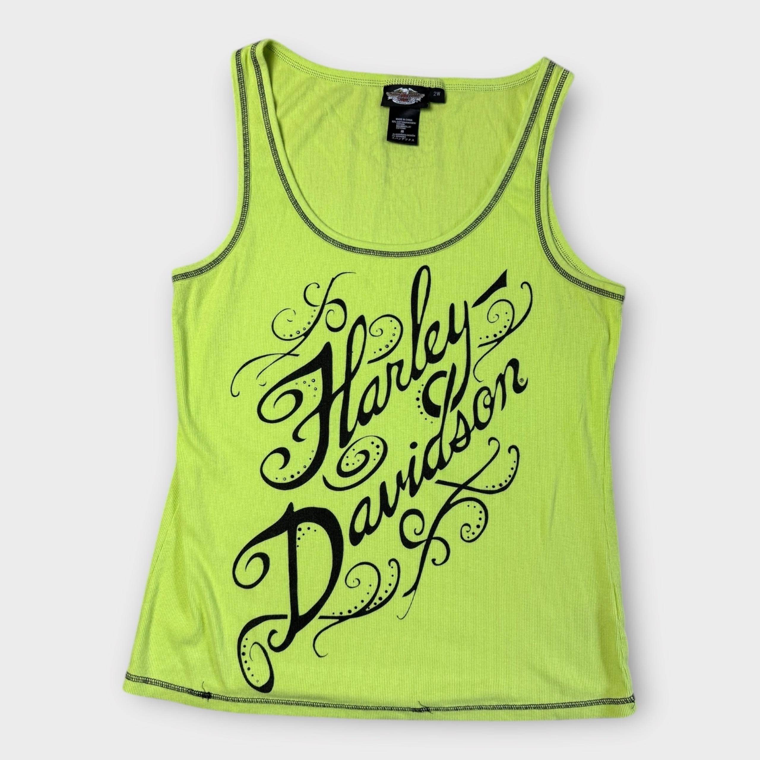 Harley-Davidson Women’s Size 2XL Tank Top Neon Green & Black Motorcycle