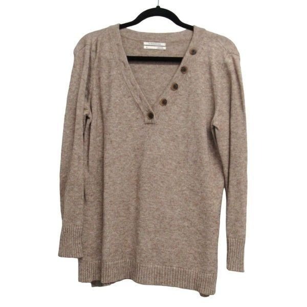 Anthropologie Women XS Serena Henley V Neck with Button Cream Sweater