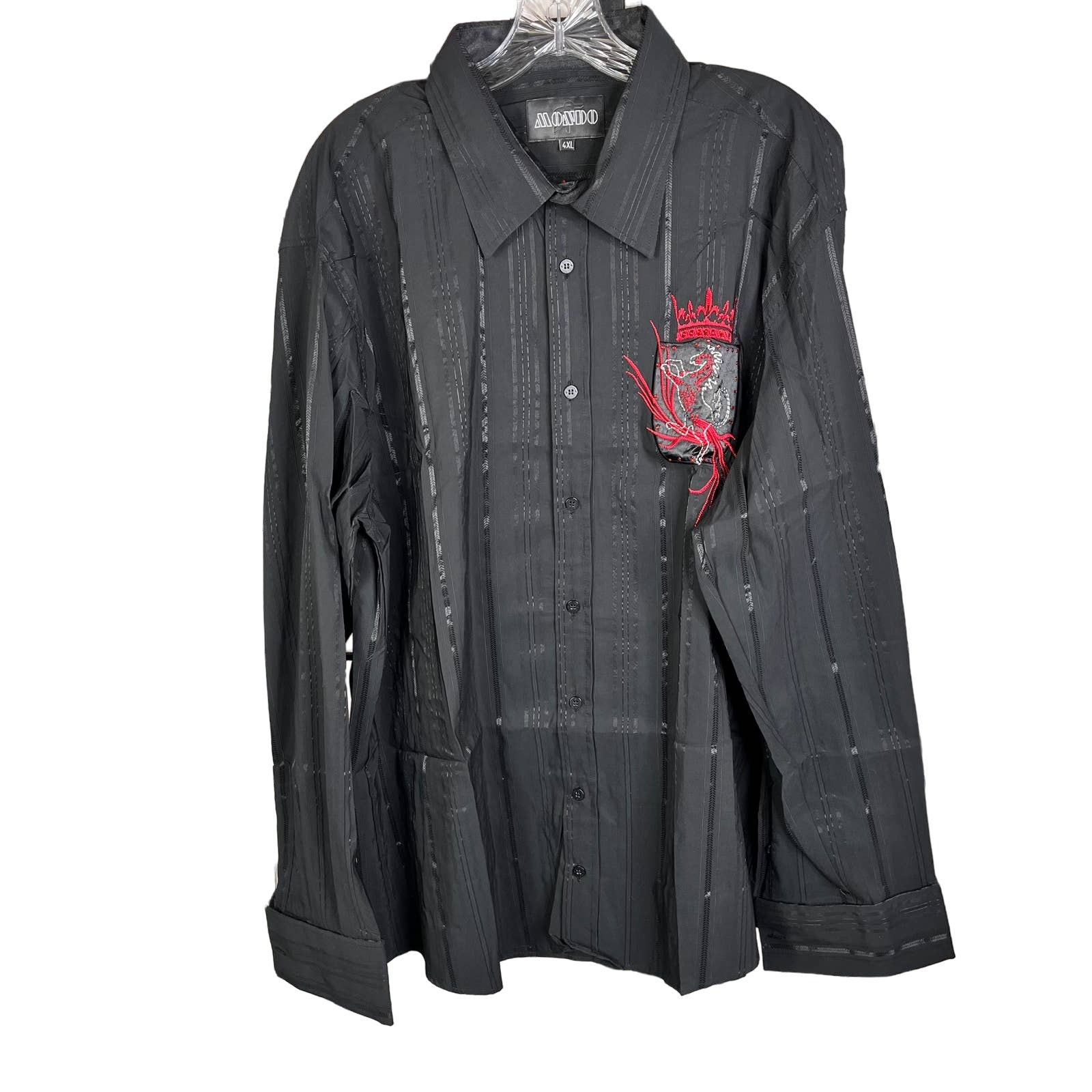 Mondo Jeans Black Pinstripe Embroidered Horse Crown Dress Shirt 4XL