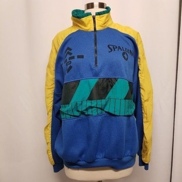 Vintage Spalding Pullover Windbreaker Colorblock Spellout Retro Sport Coat