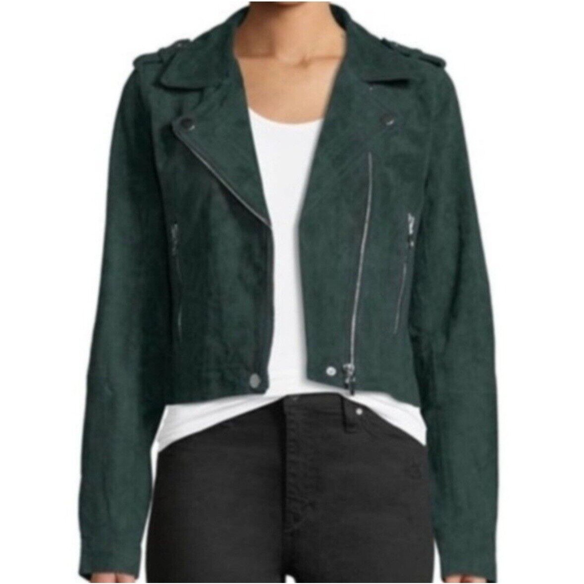 C&C California Suede Moto Biker Bomber Zippered Jacket Women's Small Green NWT