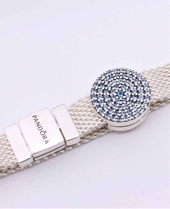 New PANDORA Reflexions Round Blue Pave Snowflake Clip Charm