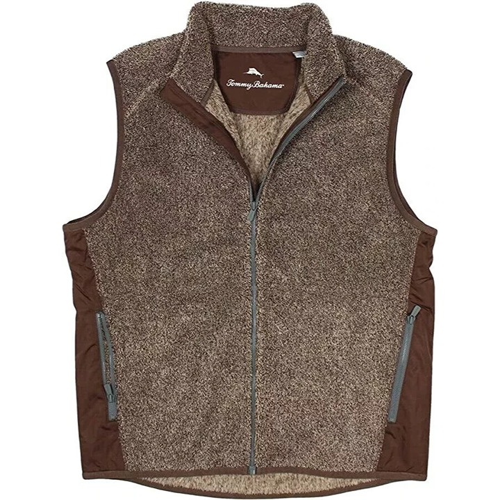 Tommy Bahama Men's Small Espresso Cascade Cozy Plush Full Zip Vest with Pockets