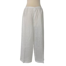 Caroline Rose Linen Wide-Leg Ankle Pants White Semi-Sheer Made in USA Size L