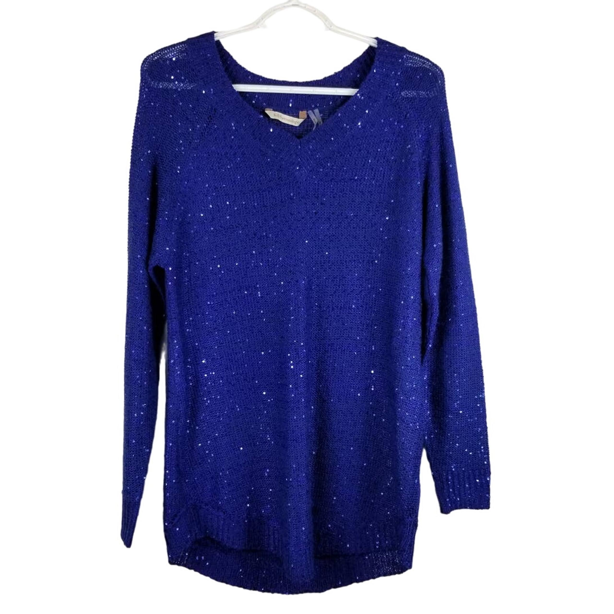 Soft Surroundings Blue Shimmering Sequence Sparkle Women's Winter Sweater S