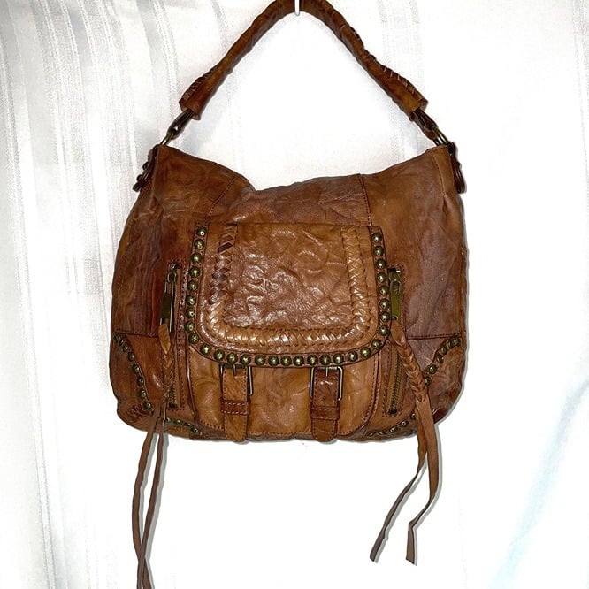 Sam Edelman Brown Leather Hobo Bag Studded Slouchy