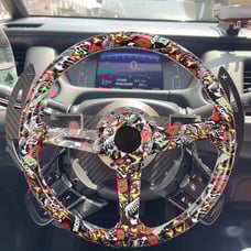 NEW JDM UNIVERSAL 350MM STICKERBOMB Acrylic Deep Dish 6 Holes Steering Wheel