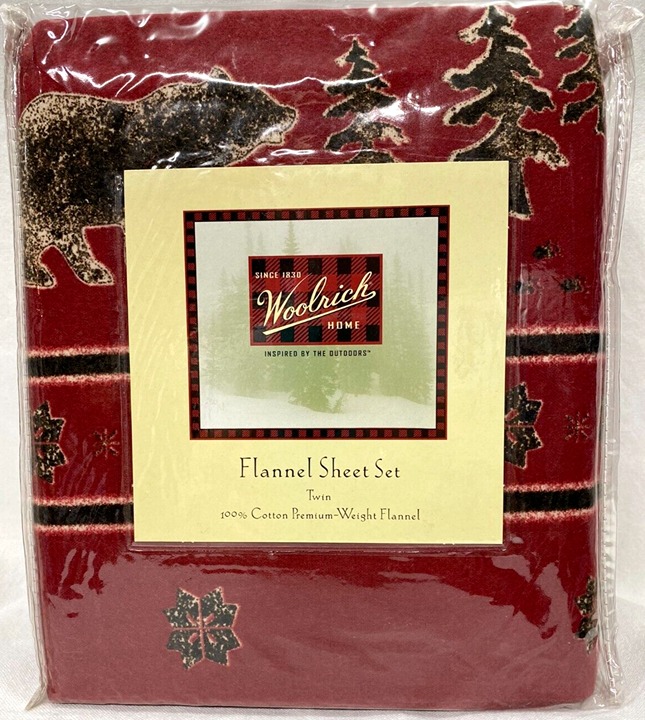 Woolrich Twin Red Flannel 100% Cotton Sheet Set LODGE CHRISTMAS OUTDOORS BEARS