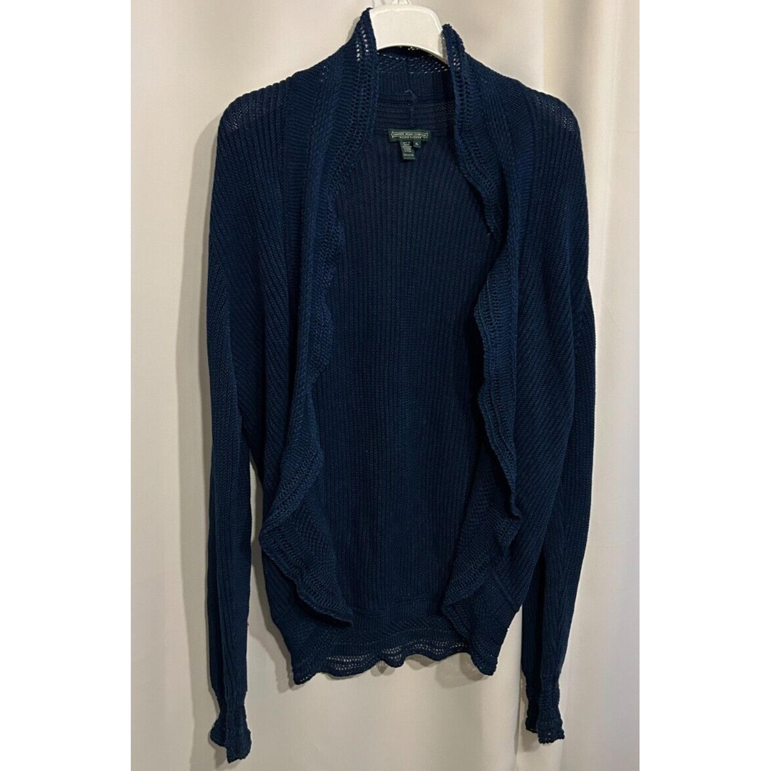 Ralph Lauren Jeans Co Cardigan Sweater Womens XL Open front scalloped edges NAVY