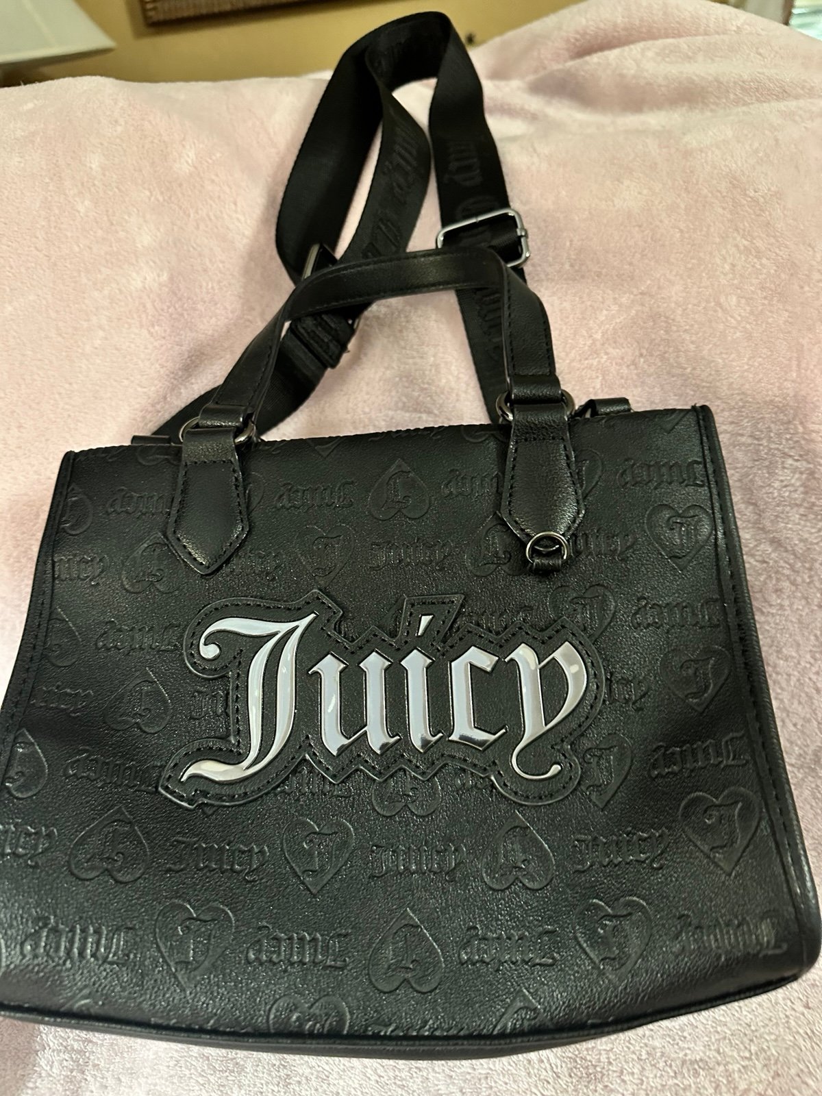 Black soft leather Juicy Couture crossbody-handbag, silver hardware