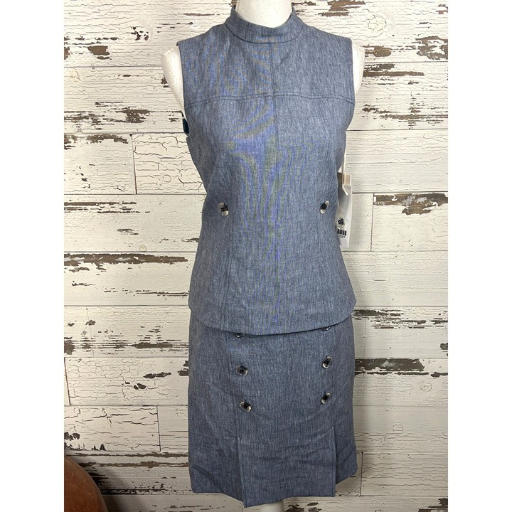 ETCETERA Jennifer Sleeveless Shell & Pencil Skirt Denim Blue Sz 8 NWT