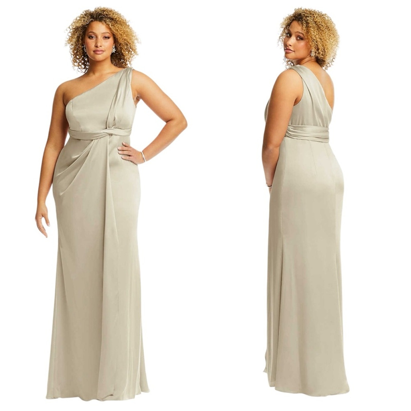 DESSY COLLECTION Draped Twist Empire Waist Gown in Champagne Size 8