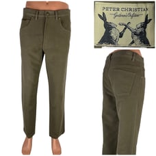 Peter Christian Chamois Pants Size 36 x 30 Green 100% Cotton Trousers Olive