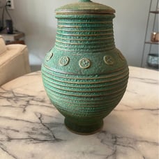 Vintage Raymor Green Ceramic Lidded Ginger Jar/Covered Urn/Vase
