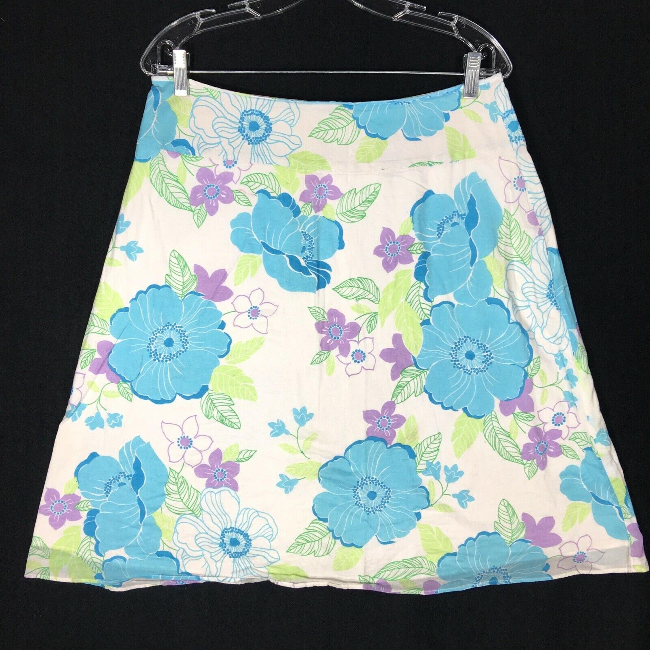 New York & Company A Line Floral Skirt Spring Blue Purple Green Lined Womens 10