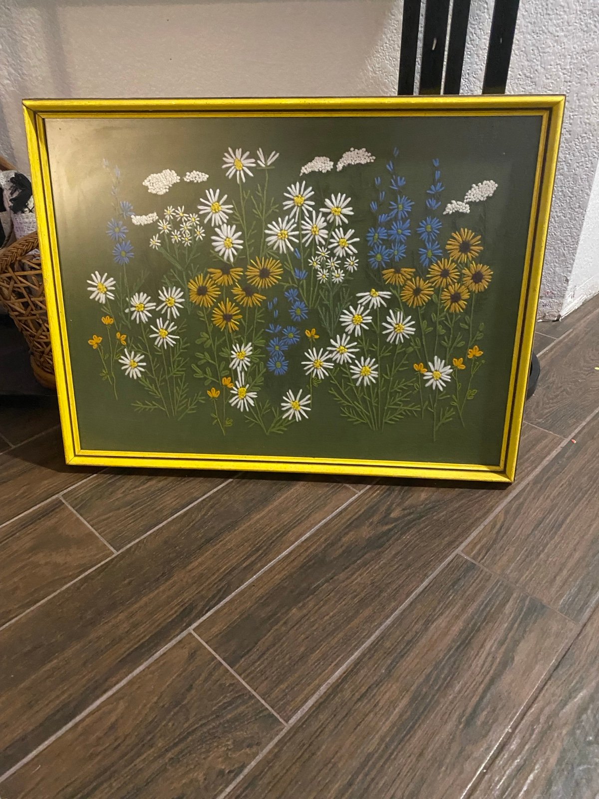 Vintage embroidered floral wall frame