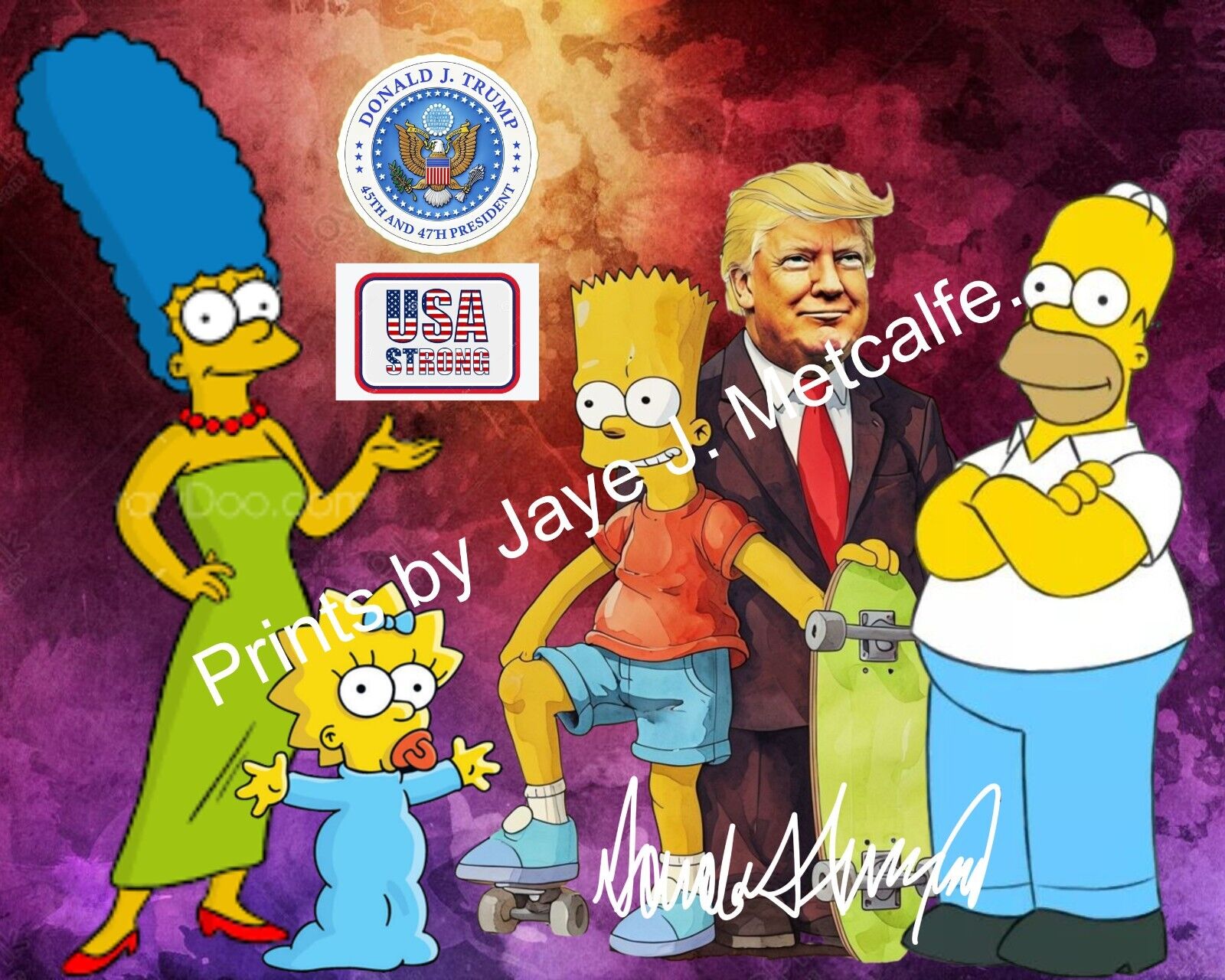 Donald Trump and The Simpsons, USA STRONG. 16X20 high quality Canvas Print.