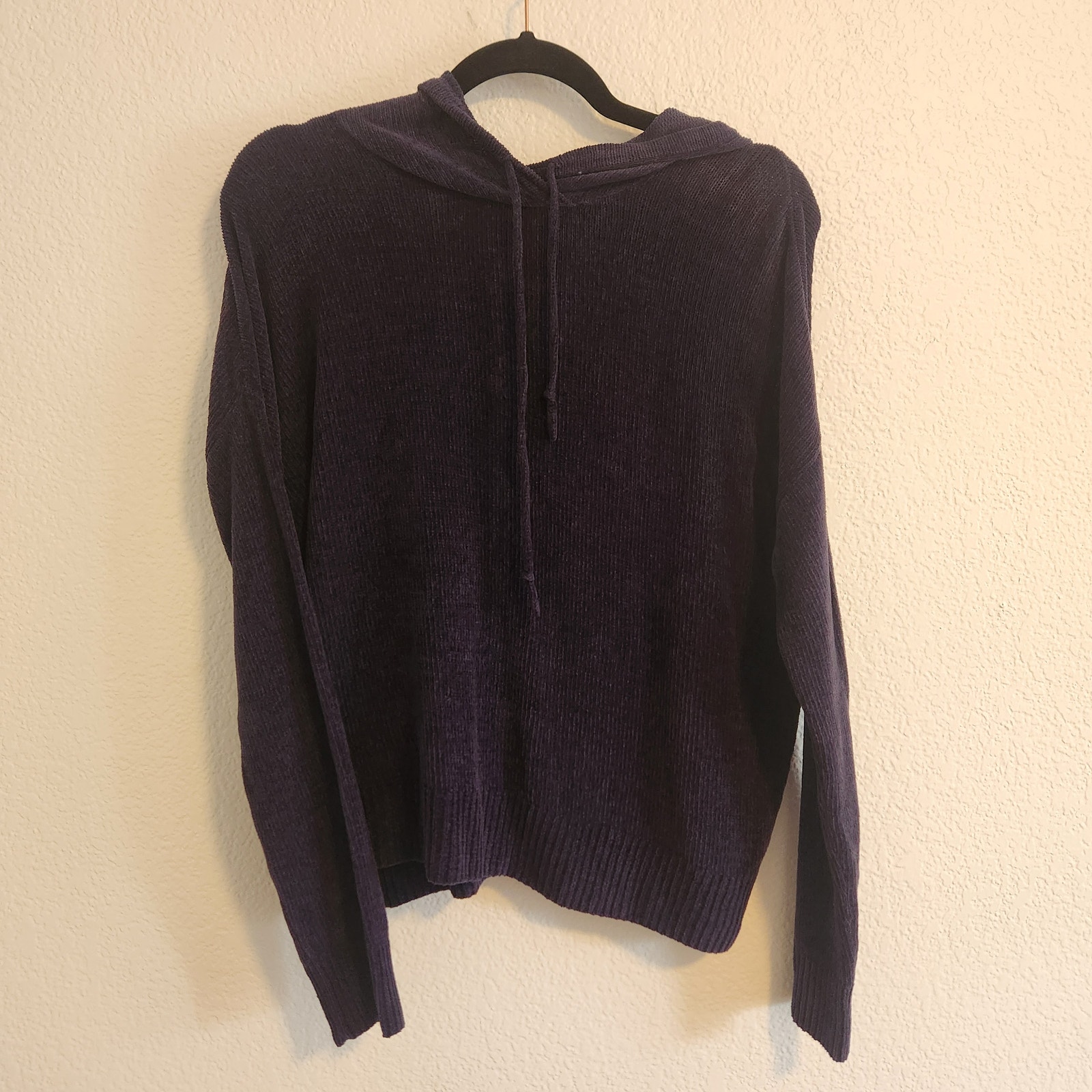Eileen Fisher Women's XS Organic Cotton Chenille Midnight Blue Hooded Top NWT