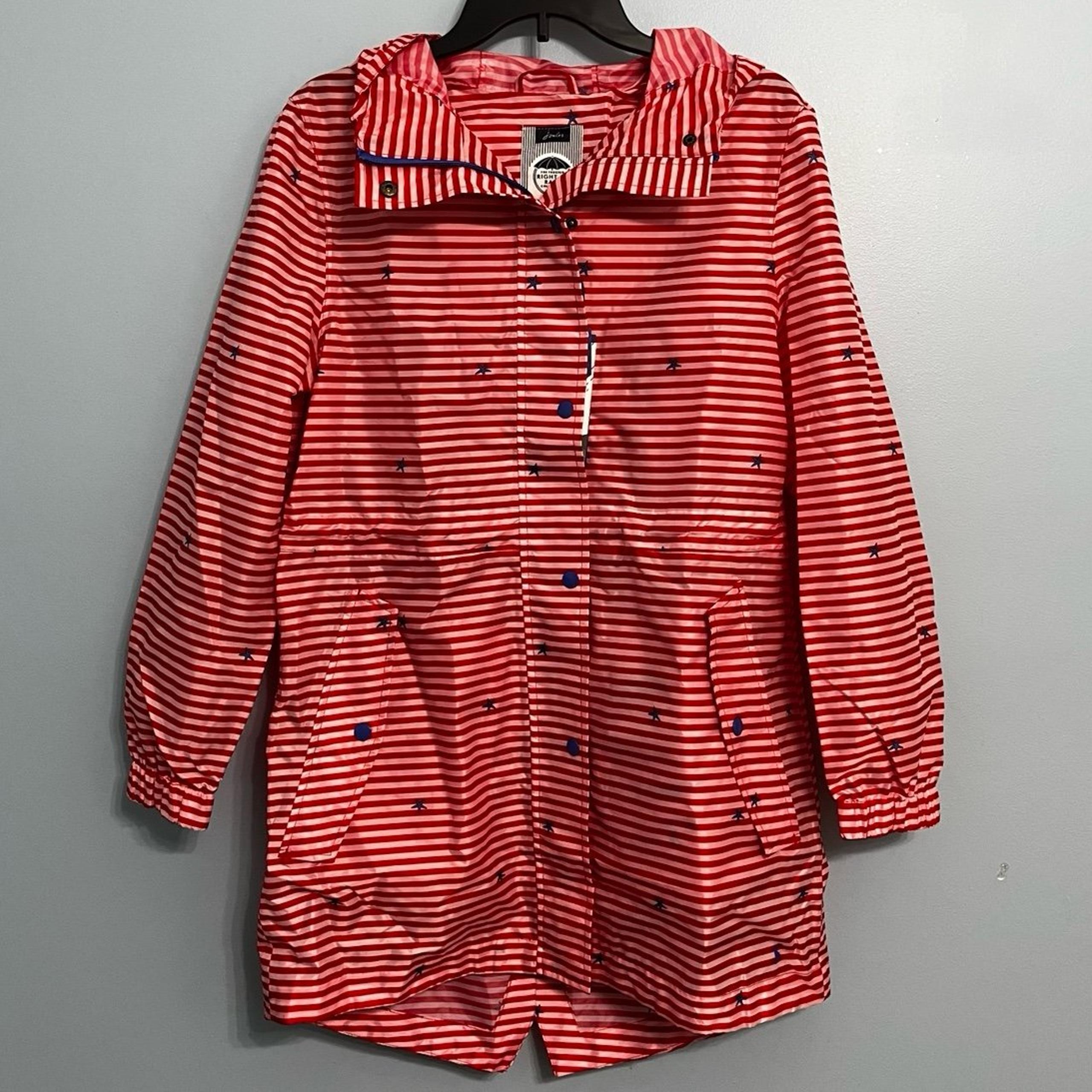 NWT Women’s 6/8 Joules Red/Cream Striped Waterproof Packaway Rain Jacket