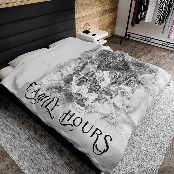 Personalized Velveteen Plush Blanket 60x80 | Pencil Sketch Effect | Custom Text
