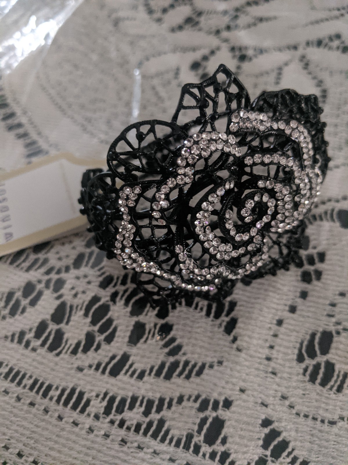 Women's Rare Vintage Black Rose Floral Cuff Bracelet Coquette Goth Dark Academia
