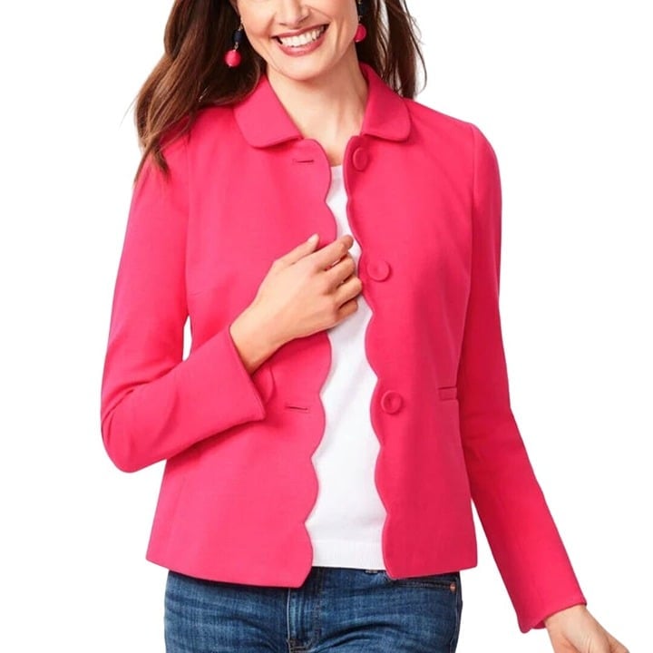 Talbots NWOT Ponte Scallop-Edge Jacket Pink Button-Front Size 22W