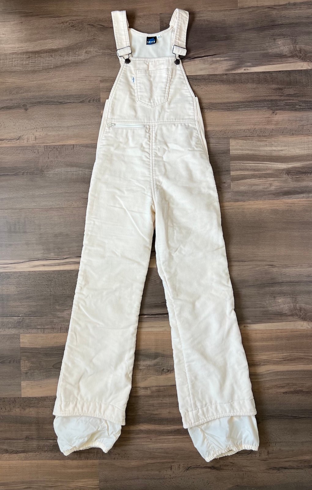 Vintage Levi's Insulated Ski Snow Corduroy Bib Overalls - Ivory - Size 10