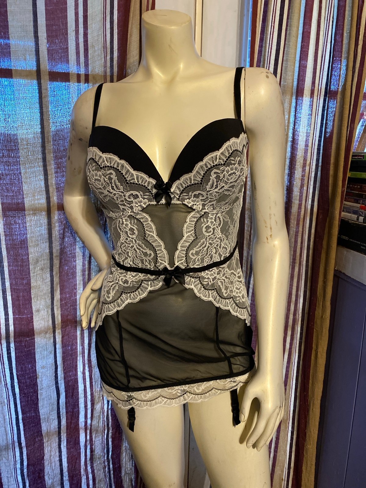 Womens Ladies Victorias Secret Black White Lace Strappy Lingerie