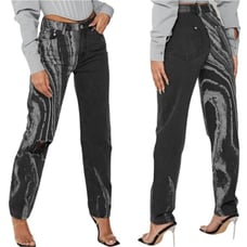 Maniere De Voir Black Distressed Denim Jeans 10 Straight Leg Street Wear US Sz 4