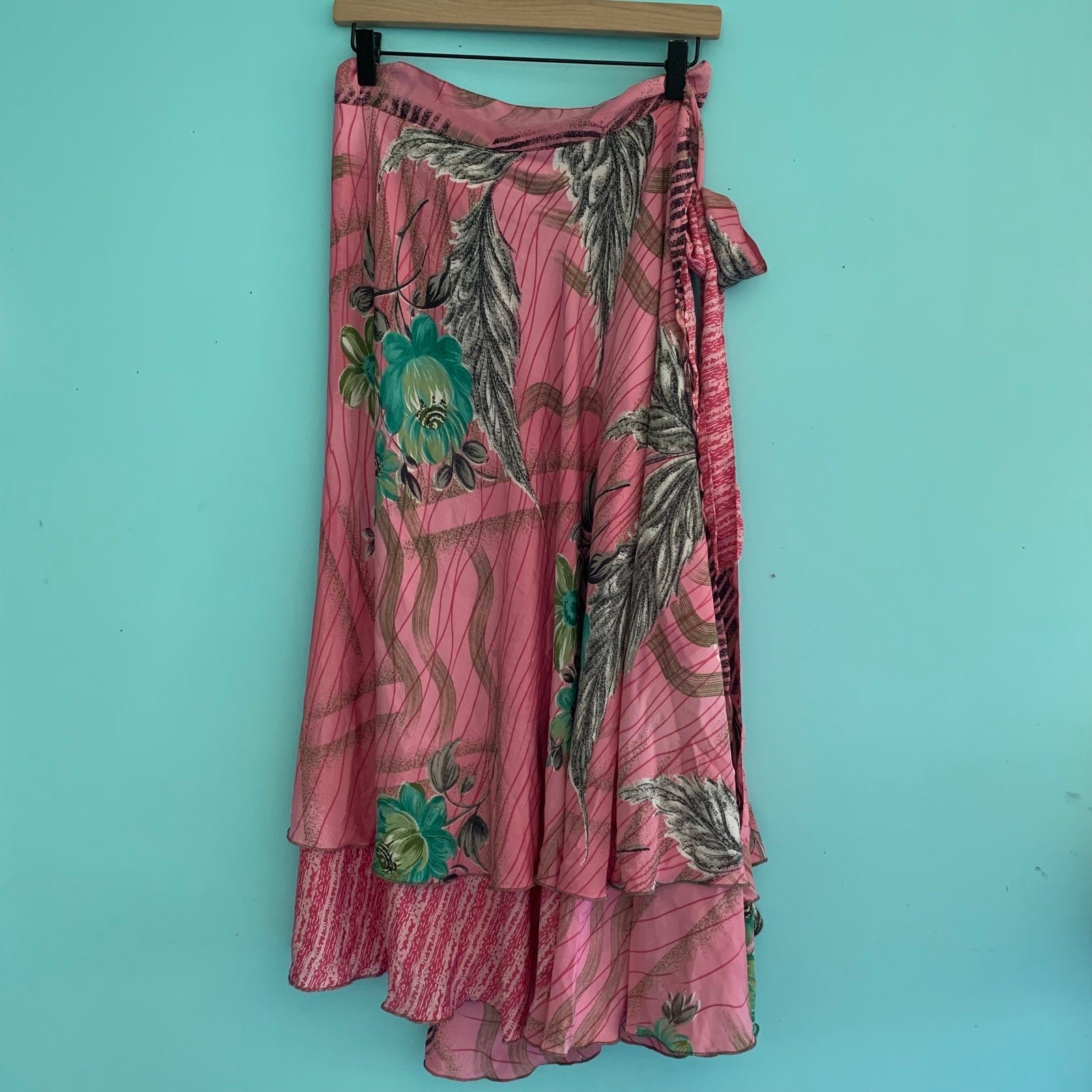 Iris Impressions Silk Convertible Wrap Midi Tropical Print Skirt L