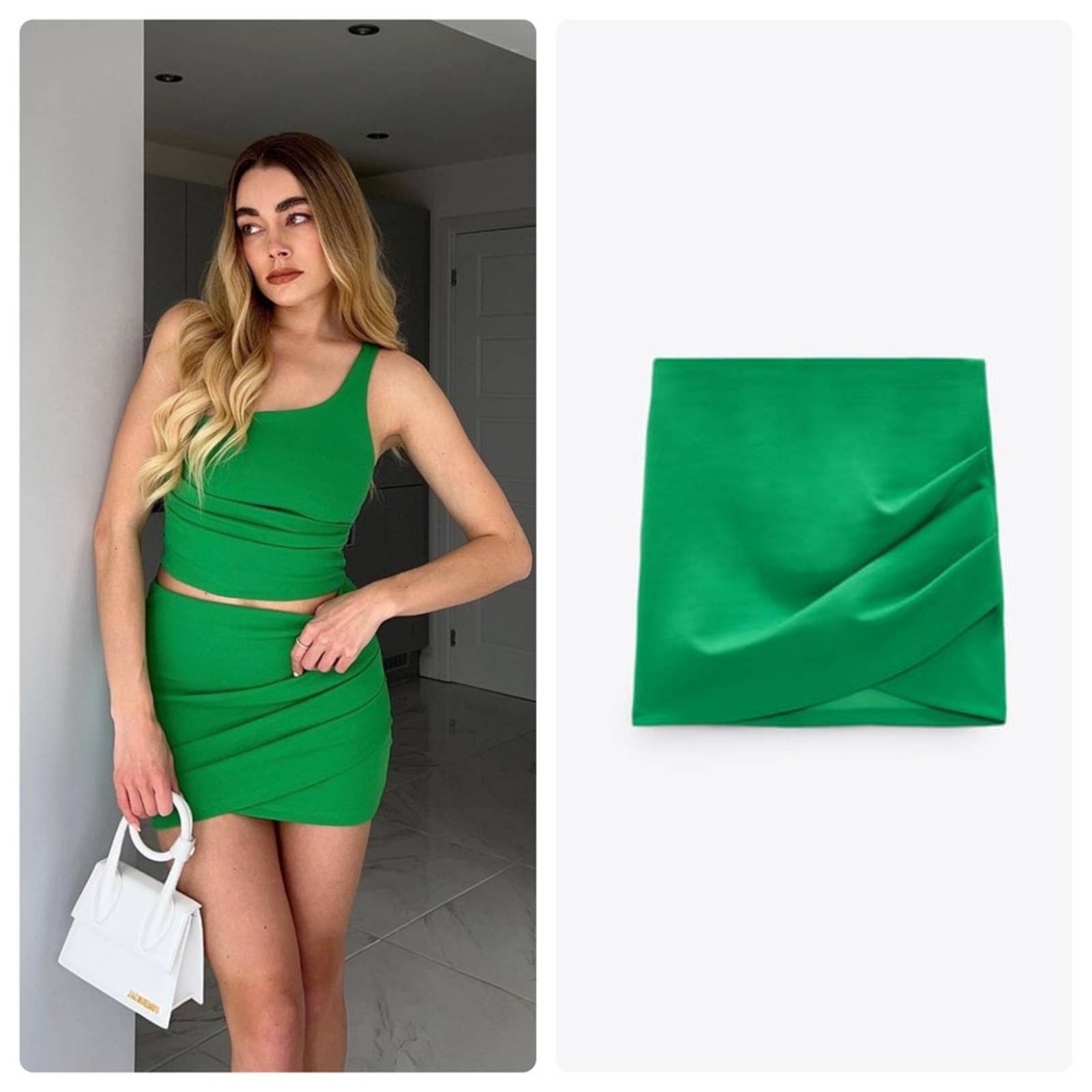 Zara Green Ruched Mini Skirt Size Small NWT New