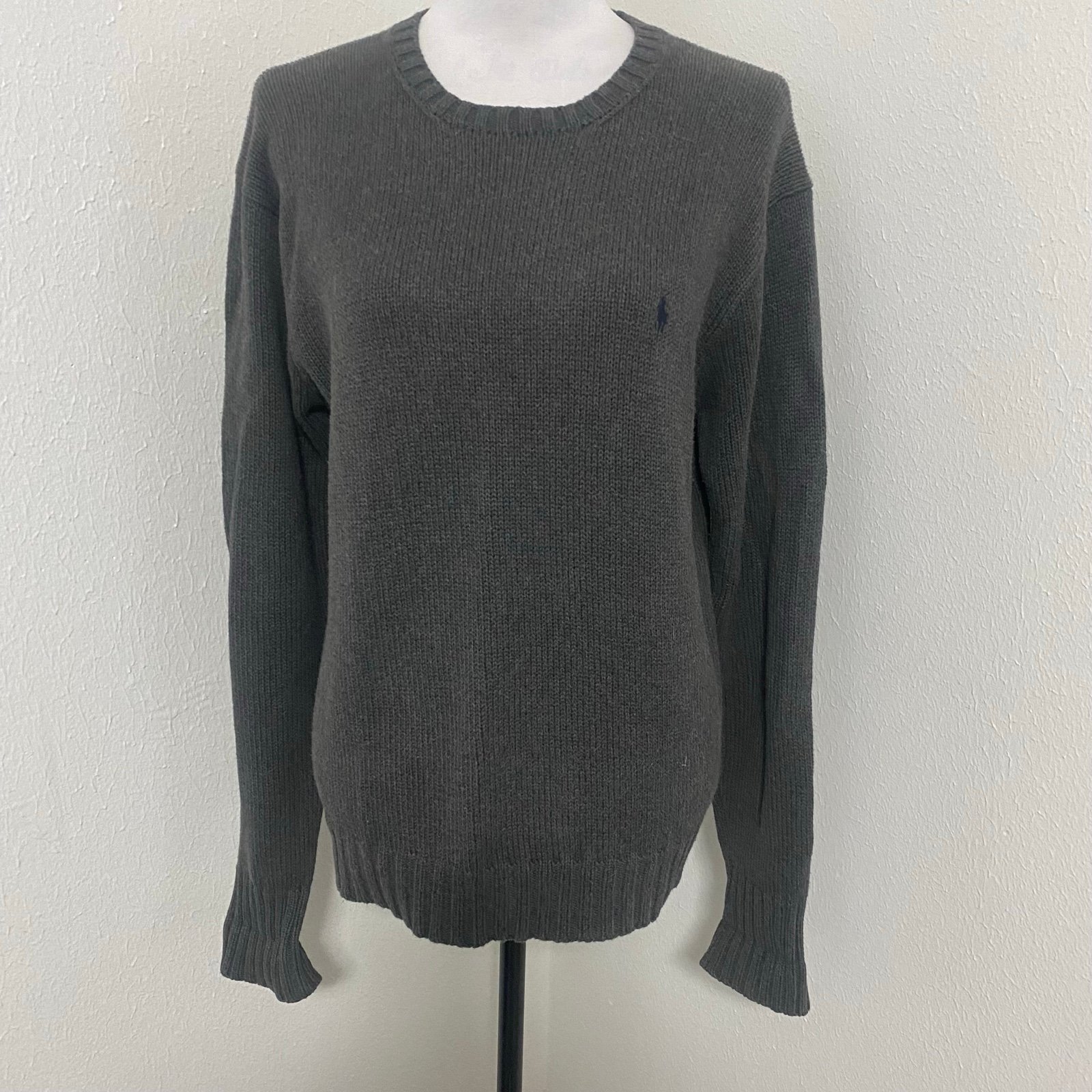 POLO By RALPH LAUREN Vintage 100% Cotton Knit Gray Crew Neck Sweater Small EUC