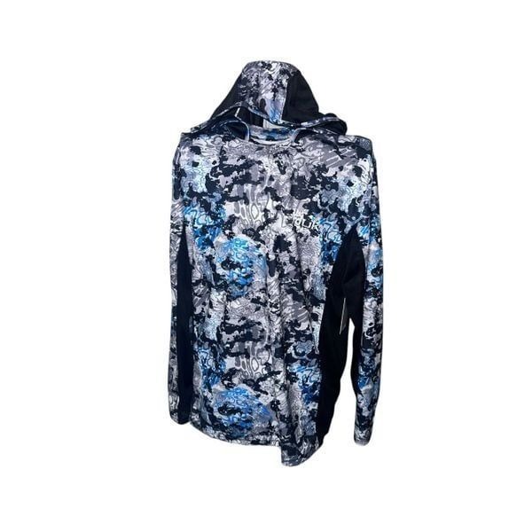 NEW WITH TAGS Huk Shirt Mens Large Grey Black Blue Icon X Tide Change Hoodie UPF