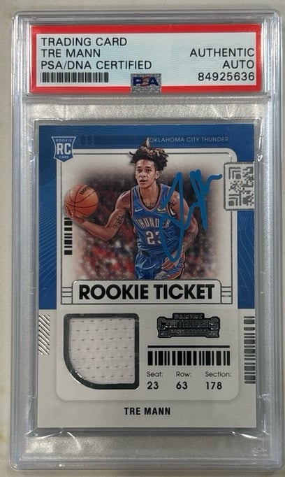 Tre Mann Signed 2021-22 Panini Contenders Rookie Ticket Patch RC PSA/DNA AUTO