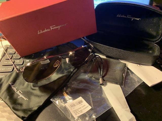 Salvatore Ferragamo SF201S 035 Sunglasses Men's Shiny Gunmetal/Brown Lenses 60mm