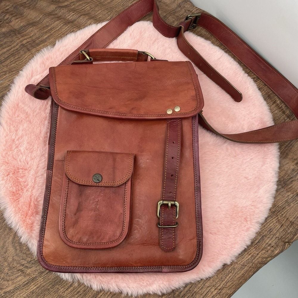 Great Seal of The State of Oklahoma 1907 Leather Crossbody Messenger Bag Brown
