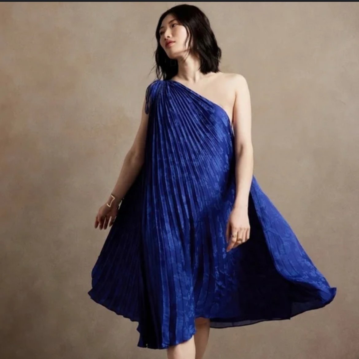Banana Republic Blue Pleated Accordion One Shoulder Resort Dress Floral Size XL