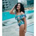 La Blanca Wild Tropic Off Shoulder Ruffle One Piece Swimsuit size 12 new!!