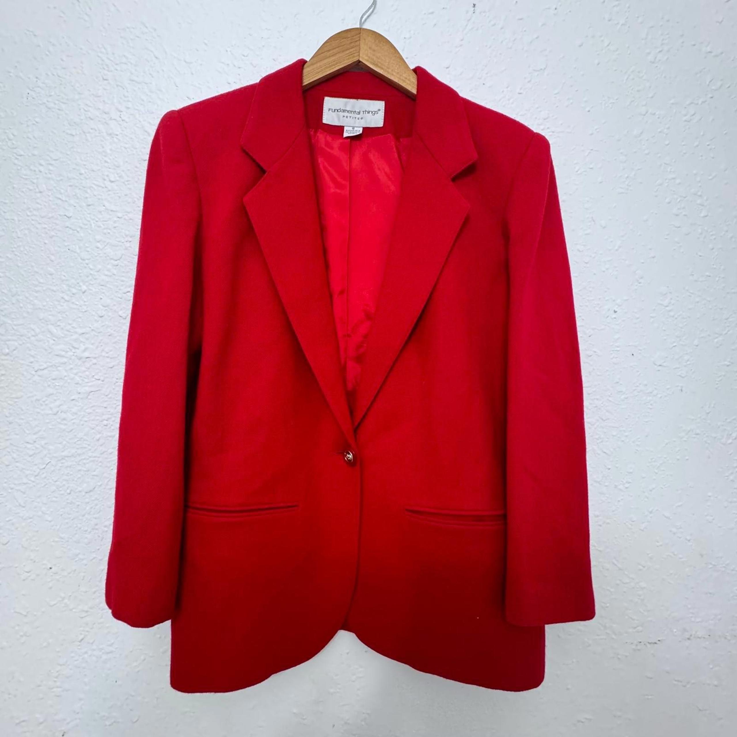 Vintage Fundamental Things Petite Red 100% Wool Blazer Size 8