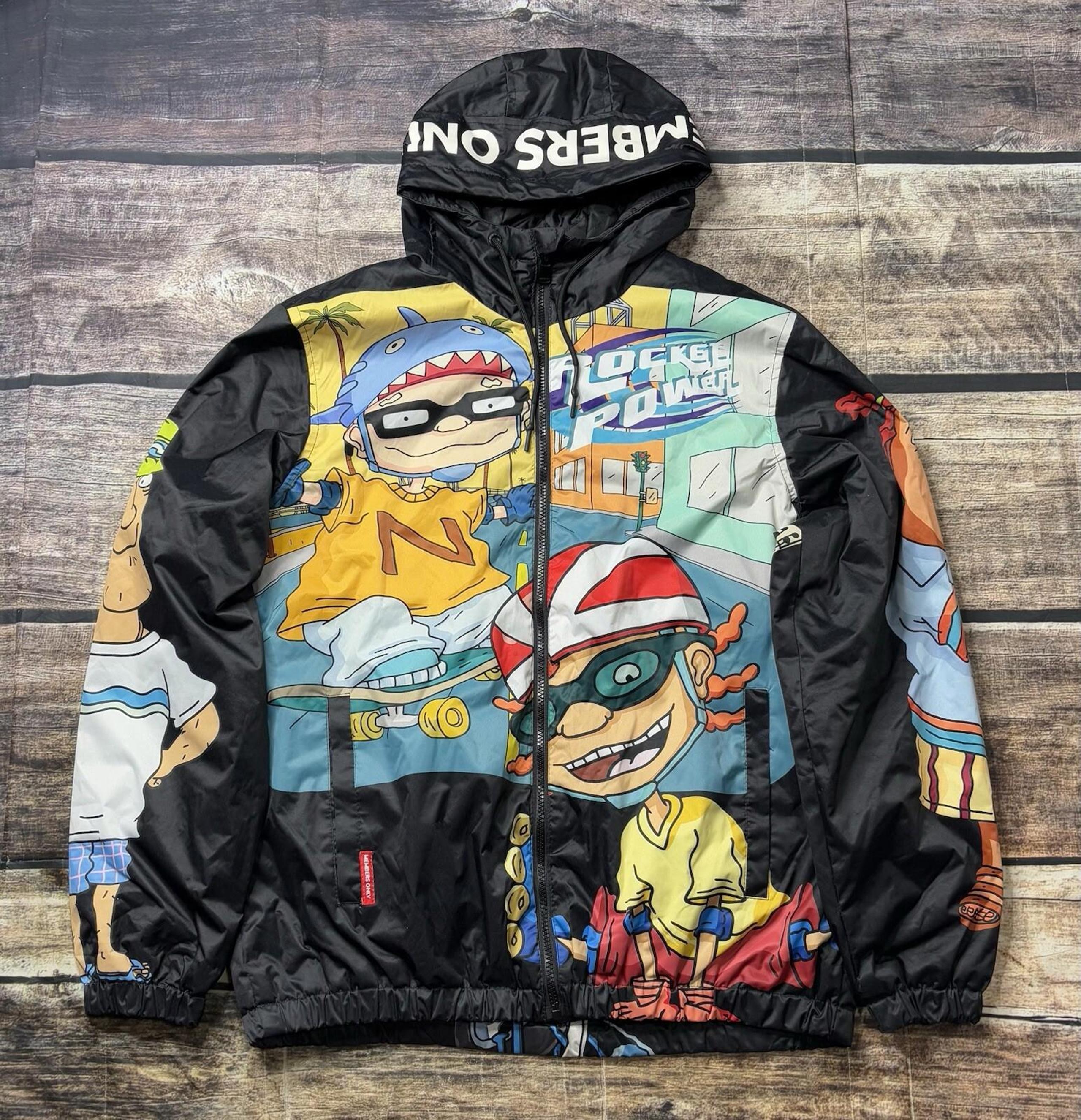 Members Only X Nickelodeon Jacket Men's Large Rugrats Hooded All Over Print