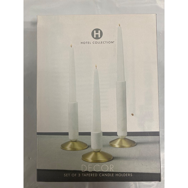 Hotel Collection Tapered Marble Cylinder Candle Holders Set of 3Pc New With Box
