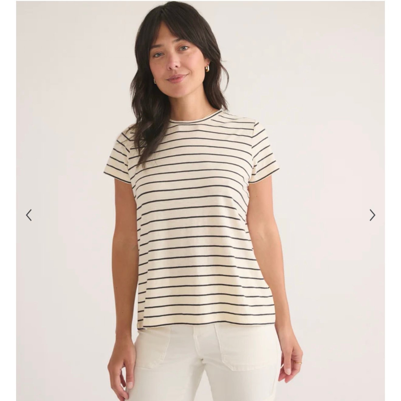 Marine Layer Women’s Black/White Striped Swing Crew Short Sleeve Tee, Size XS