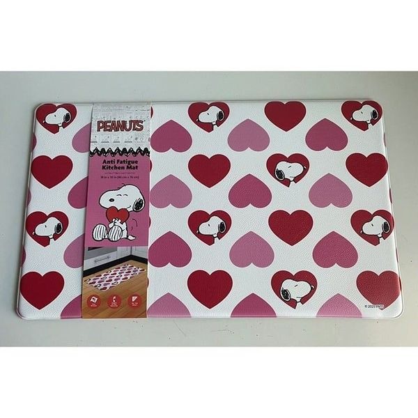 Peanuts Snoopy Valentine Hearts Anti Fatigue Kitchen Mat 18 X 30” Pink Red NEW