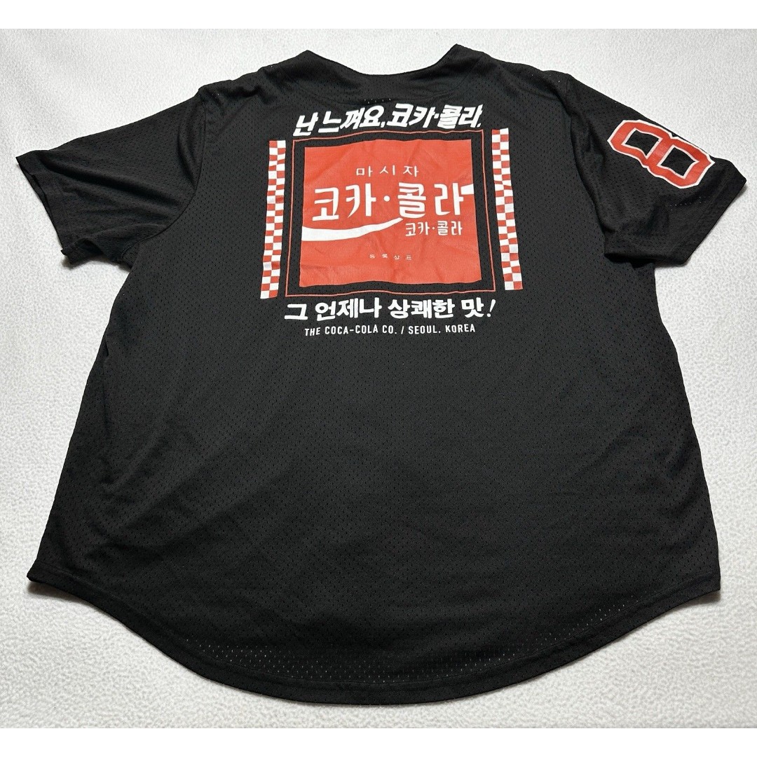 Coca Cola Seoul Korea Graphic 86 Button Baseball Type Jersey Adult Size XXL 2XL