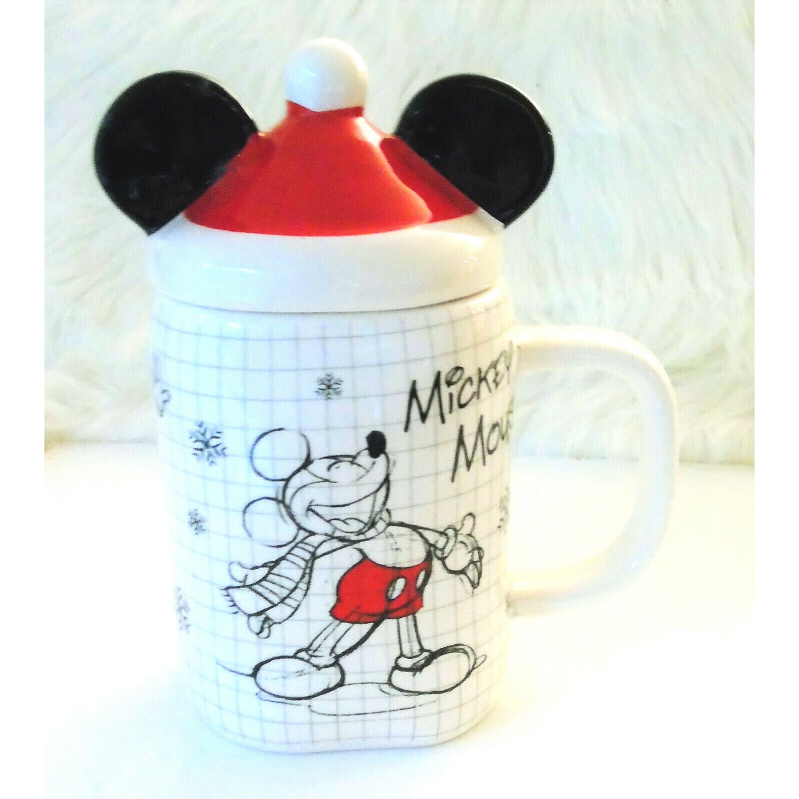 Disney Mickey Mouse Sketch Art LG MUG & TOPPER Christmas Santa Hat Mouse Ears!