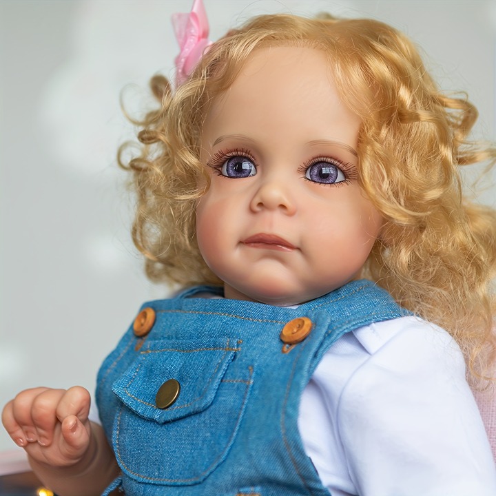 24inch 60cm Reborn Dolls, Soft Touch Body Hand Rooted Curly Hair Painted 3D Skin