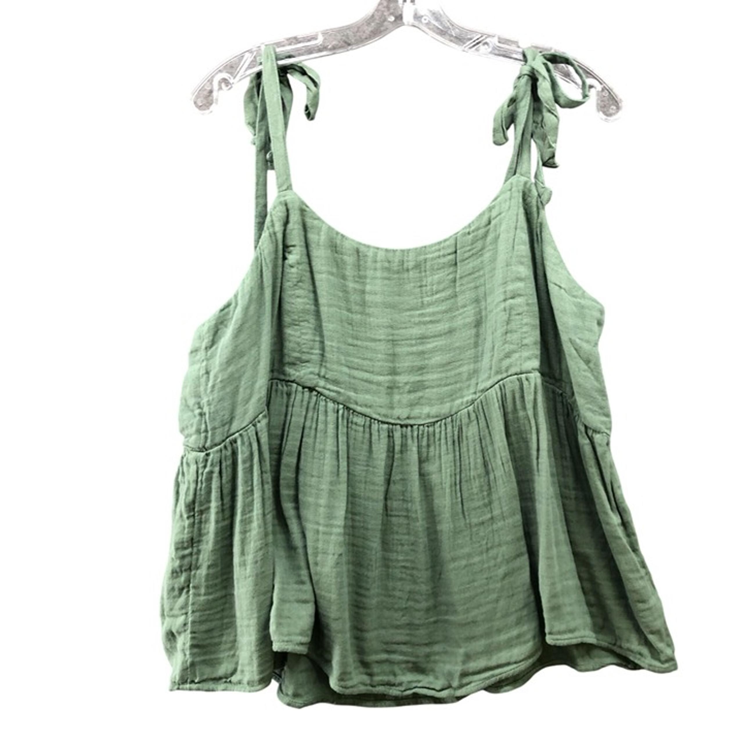 Old Navy Gauzy Cami Top Womens L Cotton Green Babydoll Tie Strap Dry Herb